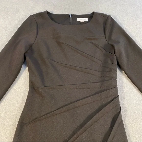 Calvin Klein Women’s Black 3/4 Sleeve  Stretch Sheath Dress, back zipper, size 2 - Picture 2 of 11